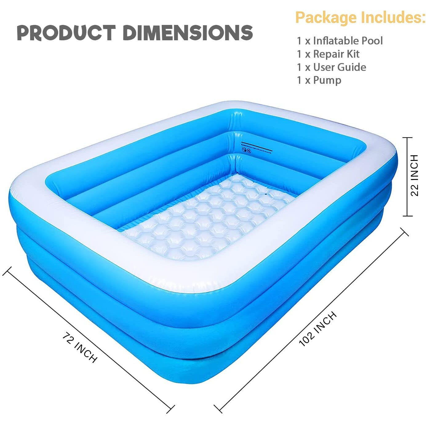 P For Pogu 8.5 Feet Rectangular Inflatable Pool With Electric Pump Full-Sized Swimming With Family Bathtub For Kids Adults Outdoor Backyard Garden Summer Party (Blue)