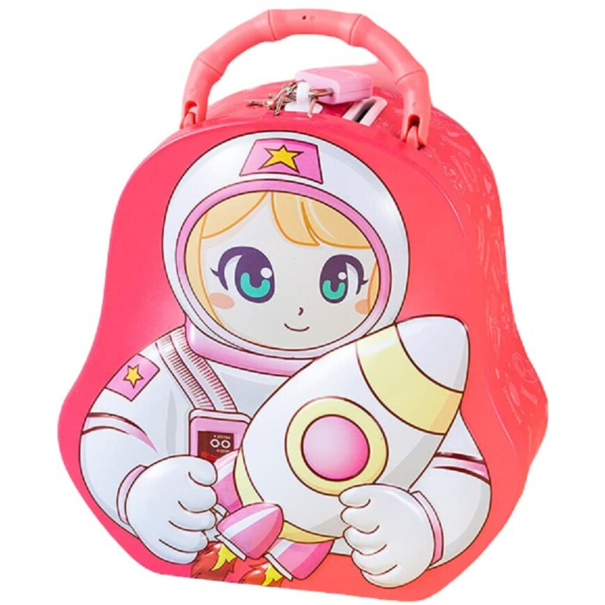 Funblast Piggy Bank For Kids  Space Theme Coin Box, Coin Bank With Lock And Key, Metal Coin Box For Kids, Money Bank, Coin Box For Girls, Birthday Return For Boys & Girls (Pink)