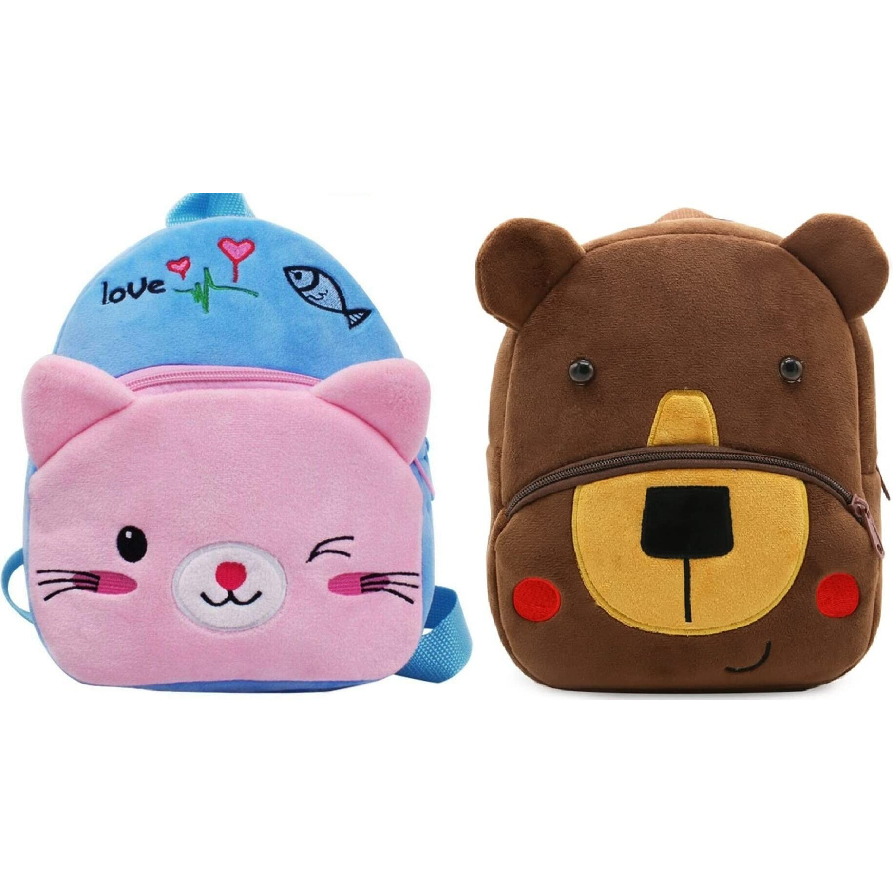 Blue Tree Cute Kids Backpack Toddler Bag Plush Animal Cartoon Mini Travel Bag For Baby Girl Boy 1-6 Years (Blue Cat-Bear)