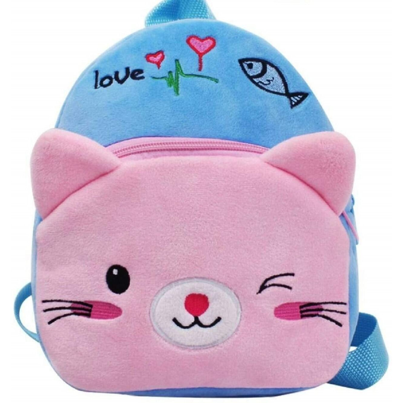 Blue Tree Cute Kids Backpack Toddler Bag Plush Animal Cartoon Mini Travel Bag For Baby Girl Boy 1-6 Years (Blue Cat-Bear)