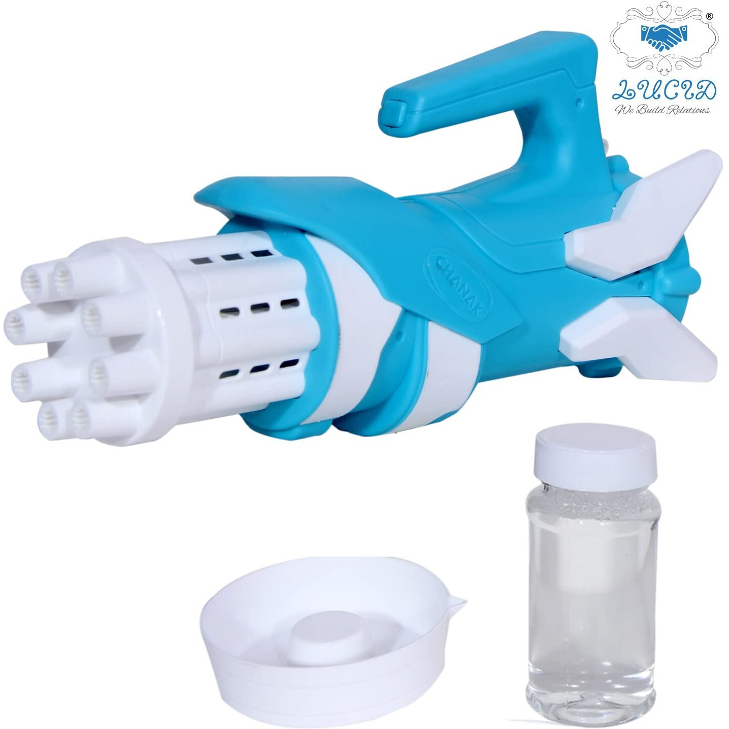 Lucid...We Build Relations 8-Hole, Rocket Launcher Electric Bubble Machine Gun For Toddlers Toys, New Gatling Bubble Machin Toddlers Toys Automatic Bubble Blower Machine Portable Pack Of-1