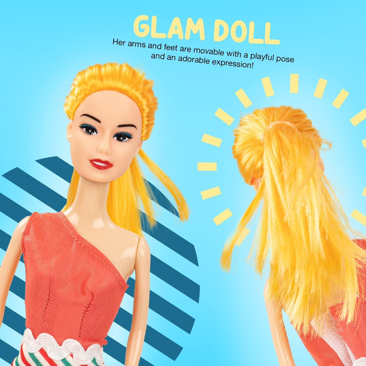 Baybee Little Princess Doll For Girls Dressup Toys Girls Doll Set Foldable Hands & Legs Girl Doll With Fashion Accessories Doll House Kids Playset A Great Gift For Girls 3+ Years (Yellow Hair)