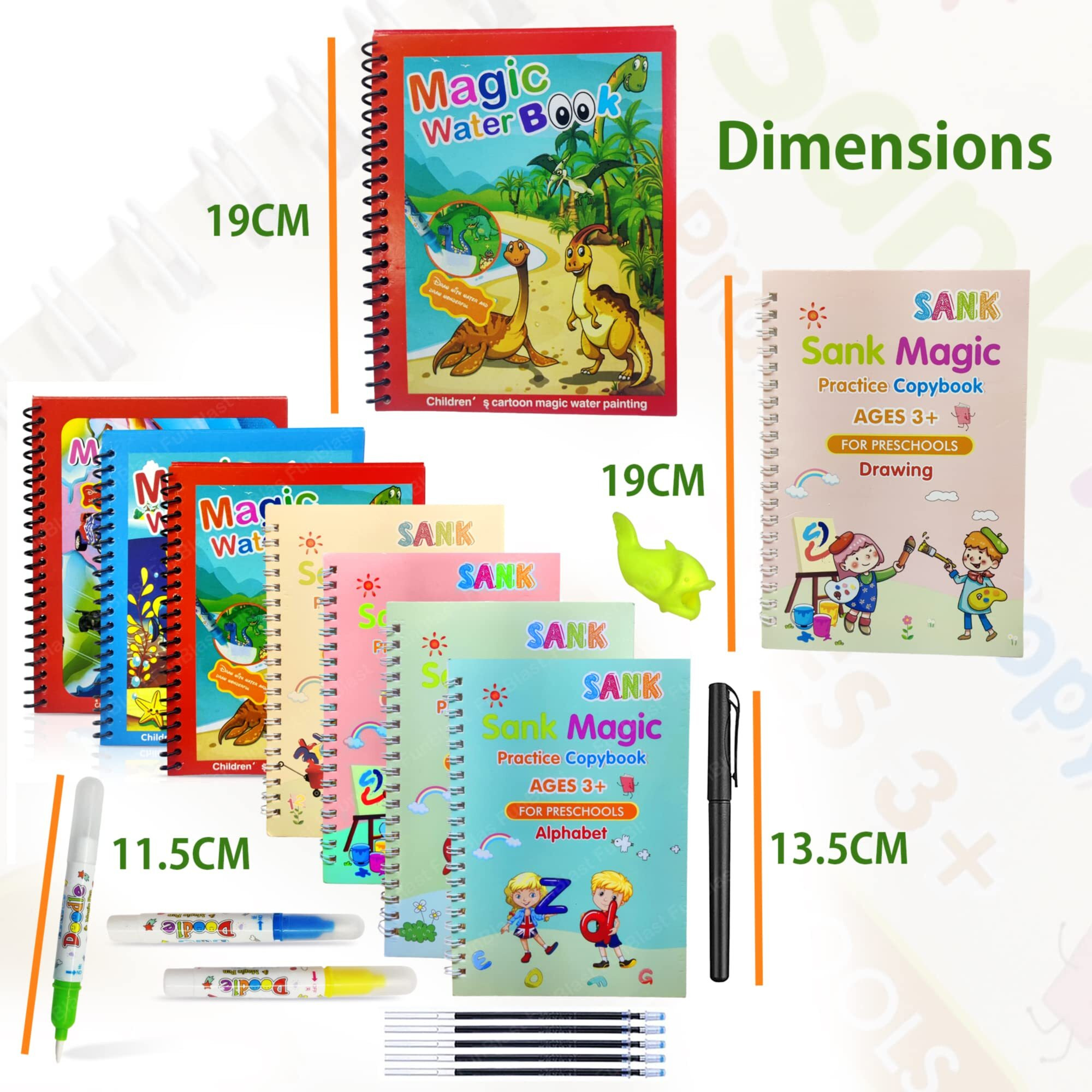 Funblast Magic Water Painting Book With Sank Magic Practice Copybook Combo Kit For Kids  16 Pcs Reusable Water Painting And Hand Lettering Set For Kids, Water Coloring Drawing Sheets For Kids