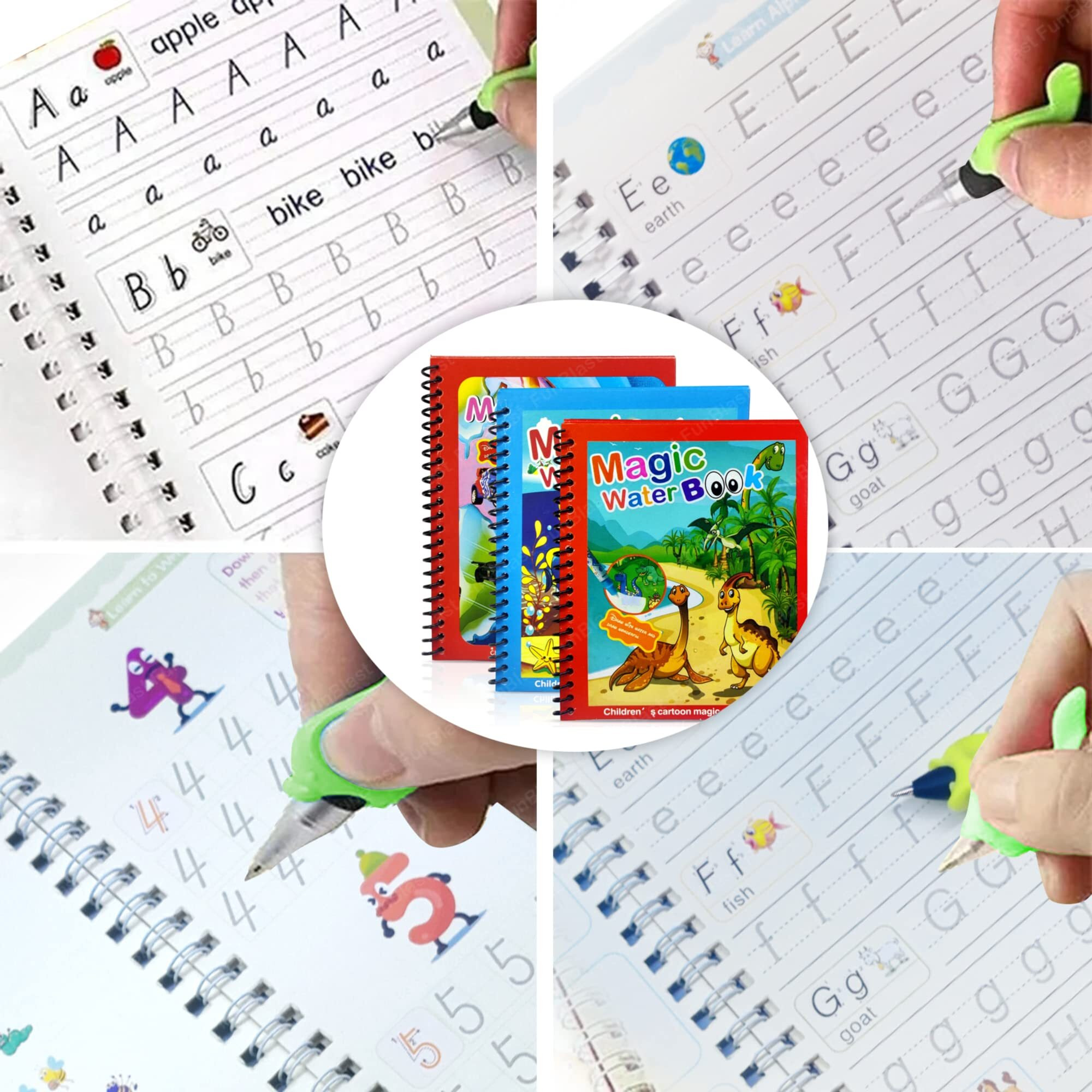 Funblast Magic Water Painting Book With Sank Magic Practice Copybook Combo Kit For Kids  16 Pcs Reusable Water Painting And Hand Lettering Set For Kids, Water Coloring Drawing Sheets For Kids