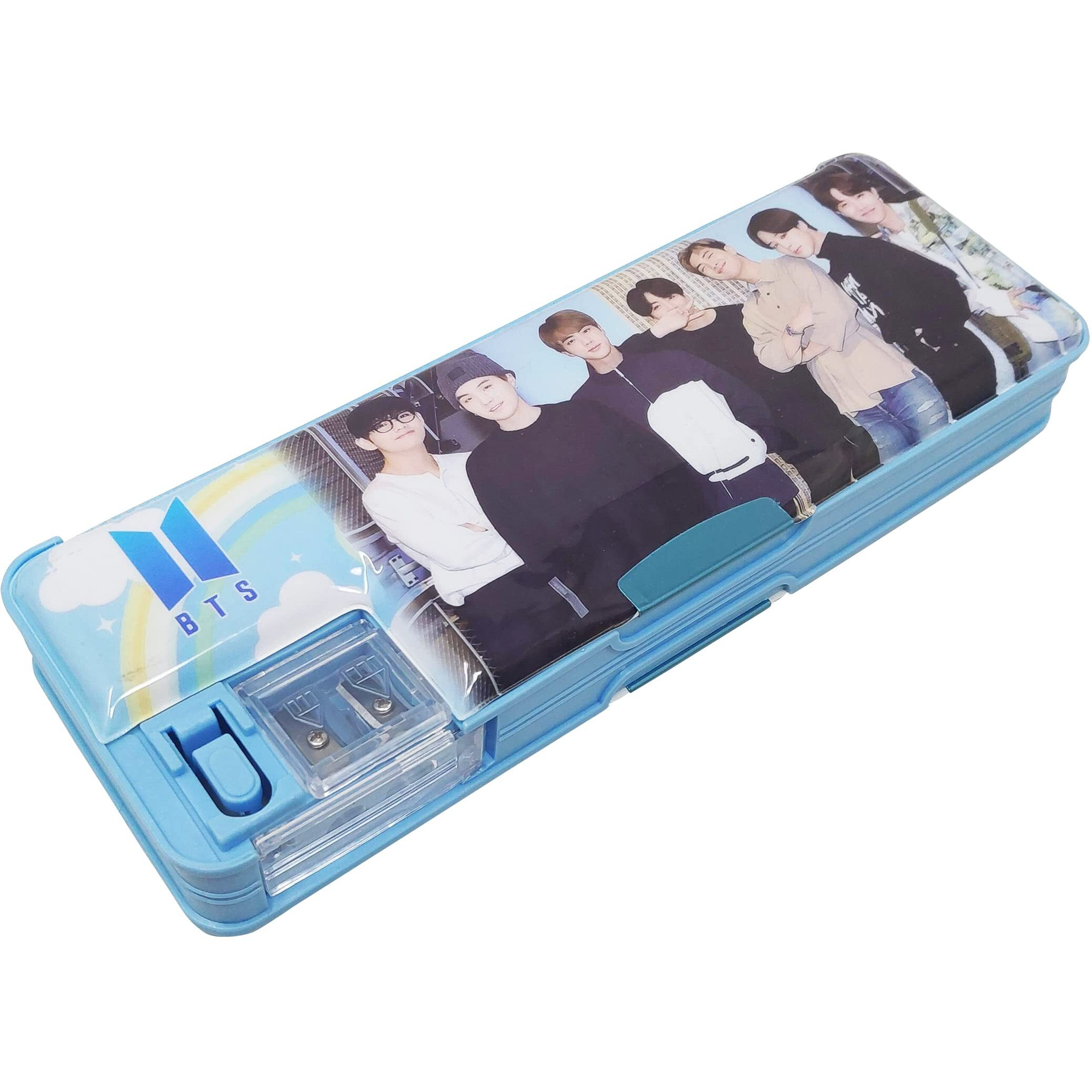 Parteet Magnetic Pencil Box Sharpener, Cartoon Characters Themed Luxury Pencil Case For Kids Stationary Organizer Pencil Box For Girls, Kids, Boys, Return Gift For Kids (Assorted, Plastic, Blue)