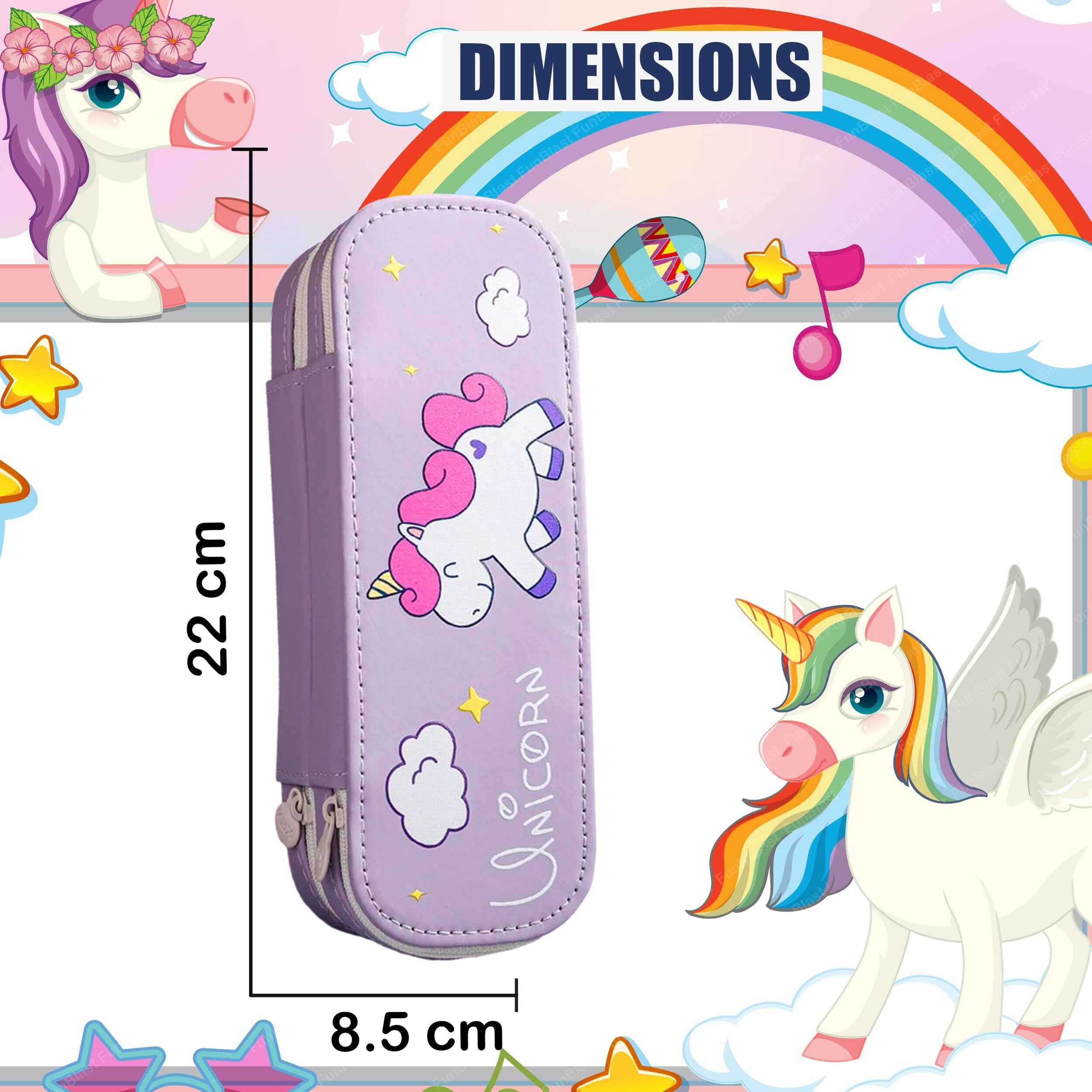 Funblast Fabric Unicorn Pouches For Girls, Multi-Purpose Zipper Pouch Case For School Kids, Stationary Organizer Box, Aesthetic Pencil Case For School & College Students (Purple)