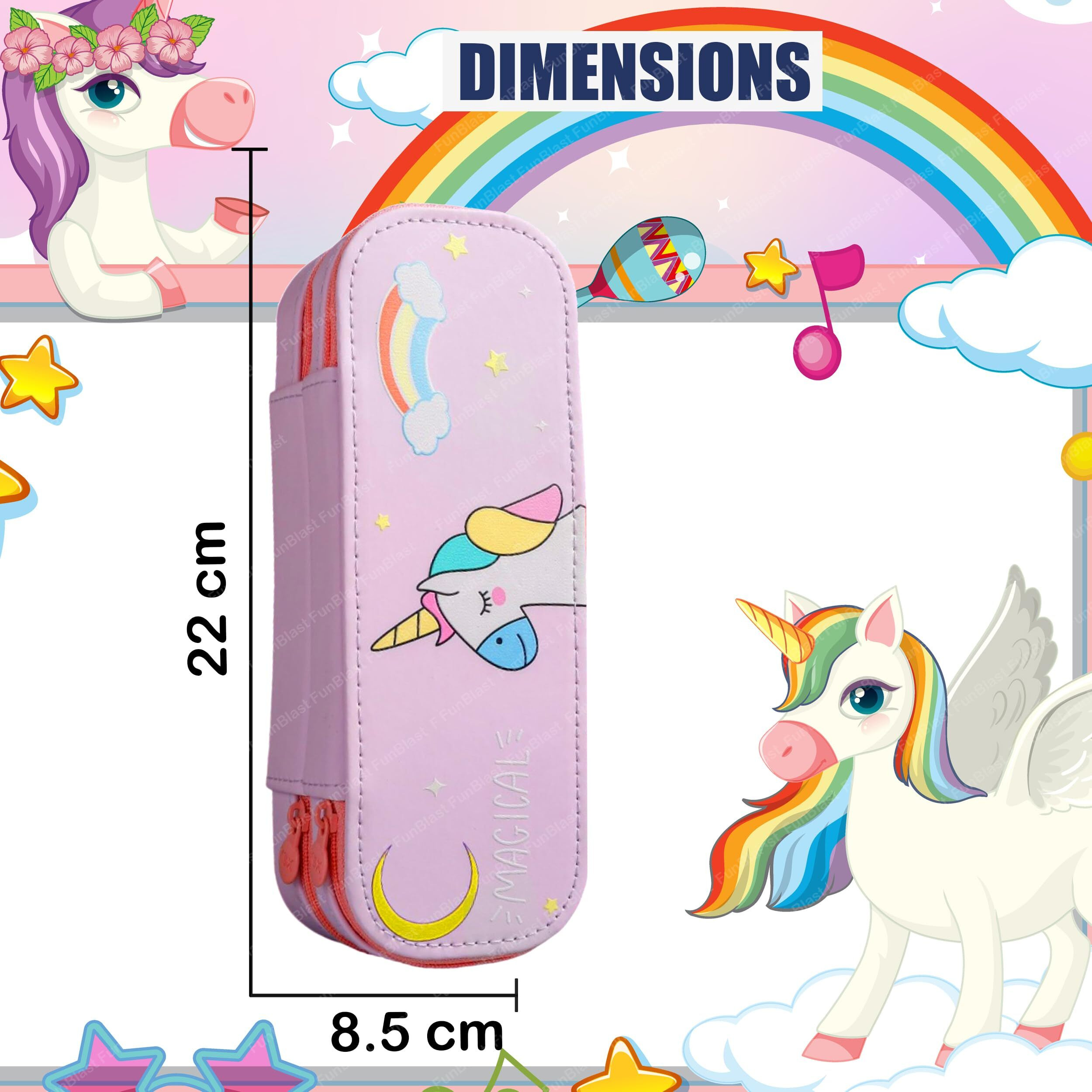 Funblast Unicorn Pouches For Girls - Multi-Purpose Zipper Pouch Case For School Kids, Stationary Organizer Box, Aesthetic Pencil Case For School & College Students (Pink) Canvas