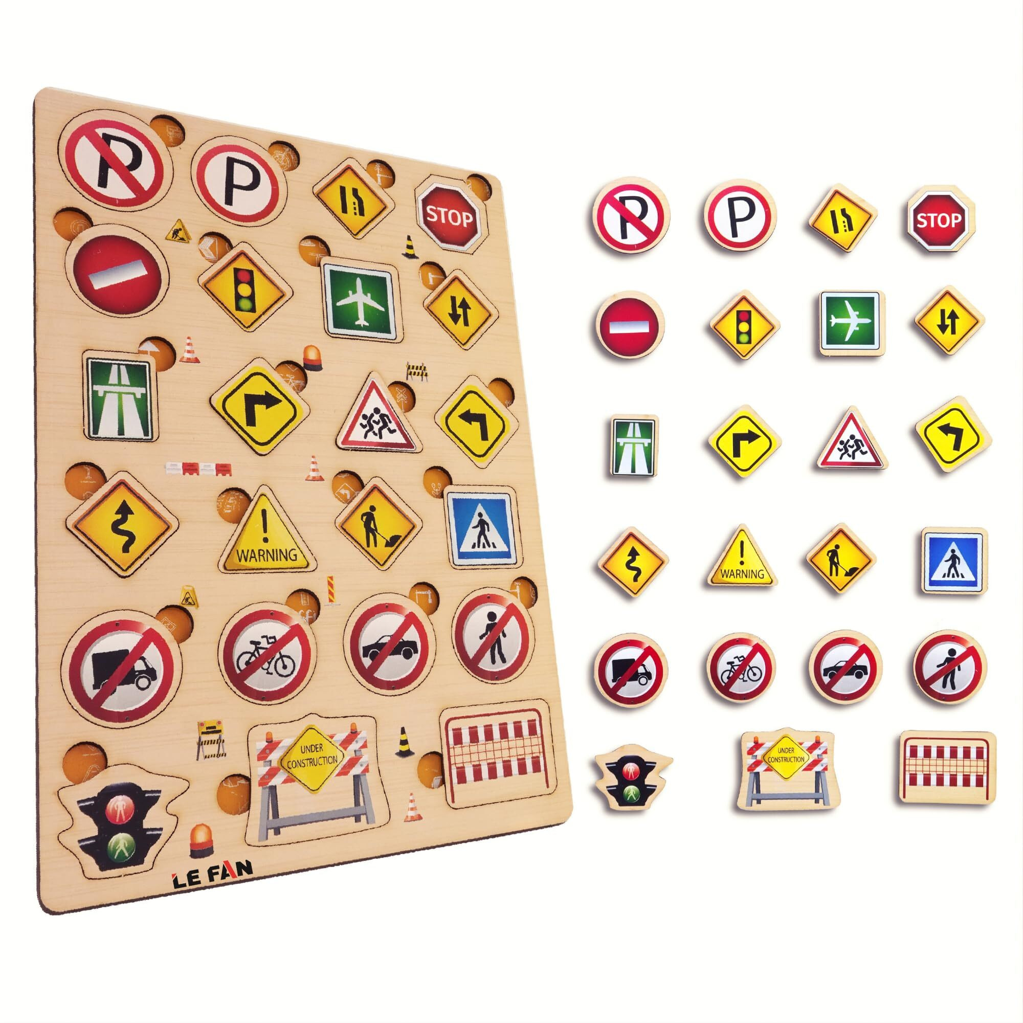 Lefan Traffic Signs Puzzle For Kids - Engaging Educational Game For Learning Traffic Safety And Rules With Fun And Vibrant Puzzle Pieces
