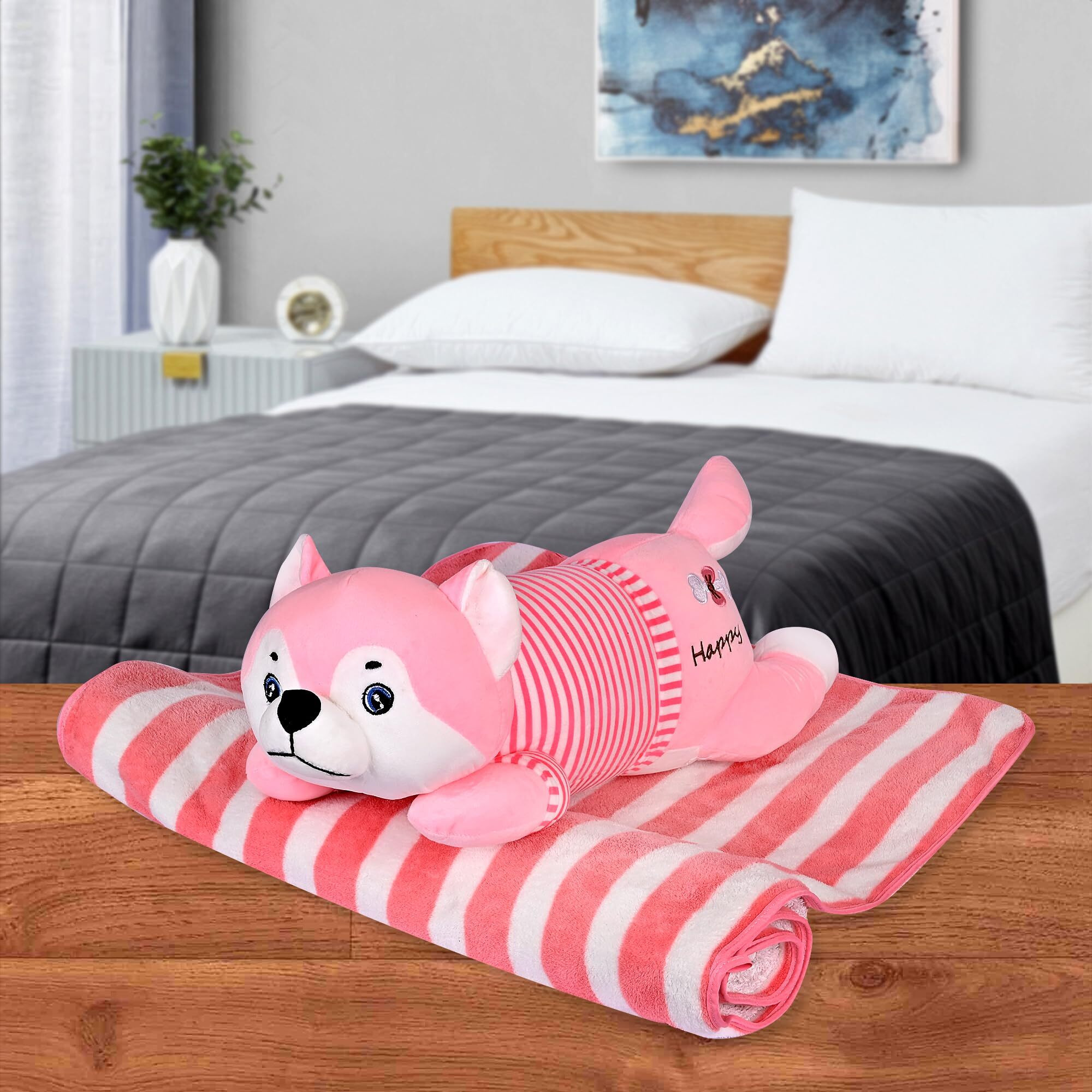 Besties Soft Toys | Ultra Soft Cute Sleeping Husky Dog Toys | Good Looking Husky Dog | Gift To Birthday, Party's | Kids For Boys, Girls (Size. 60 Cm) (Pink)