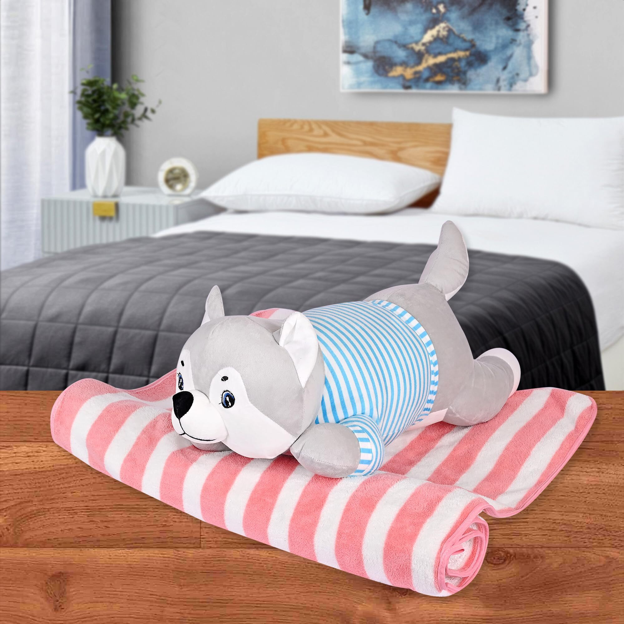 Besties Soft Toys | Ultra Soft Cute Sleeping Husky Dog Toys | Good Looking Husky Dog | Gift To Birthday, Party's | Kids For Boys, Girls (Size. 40Cm) (Grey)