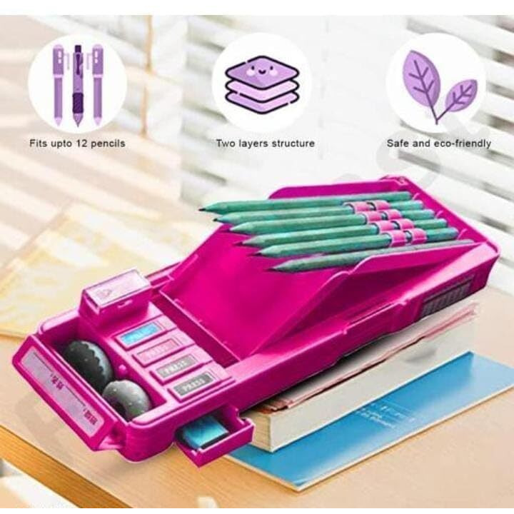 Temson Temson Multifunctional Magnetic Pencil Box For Kids, Pop Up Pencil Box Plastic (Set Of 1, Pink)(Kbx-7070)