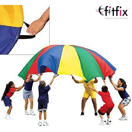 Fitfix Sports Kids Theme Rainbow Parachute 4Feet, 4 Handles With Carry Bag In Bright Colors For Outdoor Sports Development, Team Building, Kids Games, Kids Tent, Cooperative Games- Multicolor