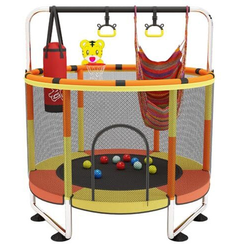 Staranddaisy 4 In 1 Trampoline With Safety Net, Pull Up Handle, Boxing Bag & Swing For Kids Girl & Boy Indoor & Outdoor Play (Orange & Yellow)