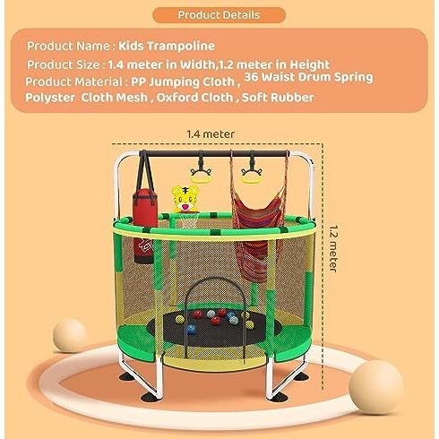 Staranddaisy 4 In 1 Trampoline With Safety Net, Pull Up Handle, Boxing Bag & Swing For Kids Girl & Boy Indoor & Outdoor Play (Pink & Blue)