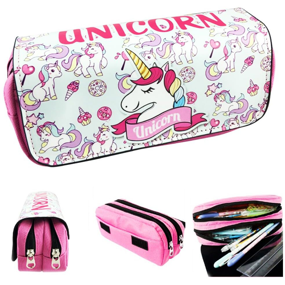 Fancyku Unicorn Pencil Case - Unicorn Stationery Organizer With Large Capacity, Dual Layer Design And Fun Cartoon Print - Gift For Kids, And Students - Ideal For School, Office, Or Travel