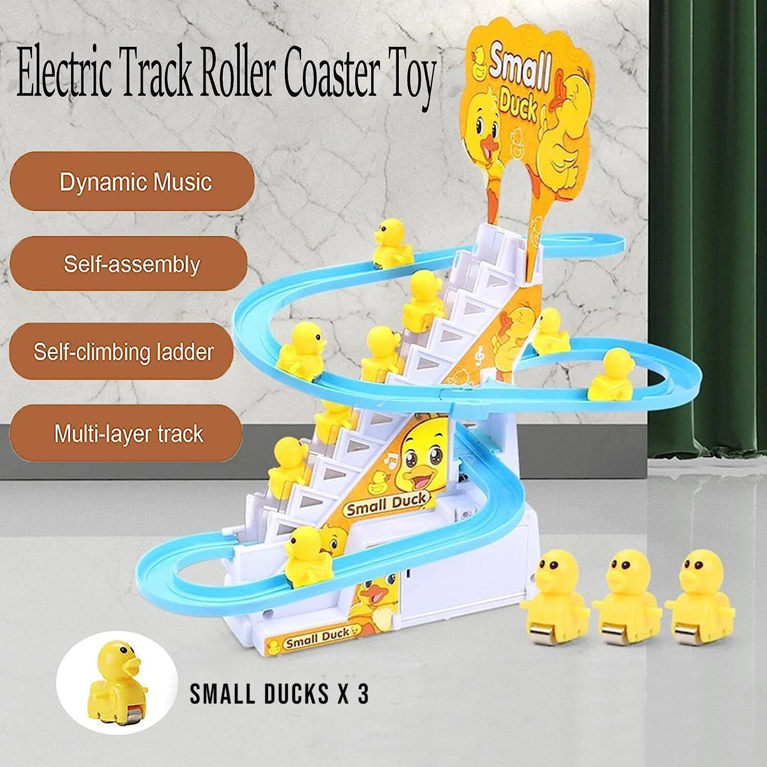Barepepe Small Ducks Climbing Toys, Electric Ducks Chasing Race Track Game Set, Playful Roller Coaster Toy With 3 Duck Music Button, Fun Duck Stair Climbing Toy For Toddlers And Kids