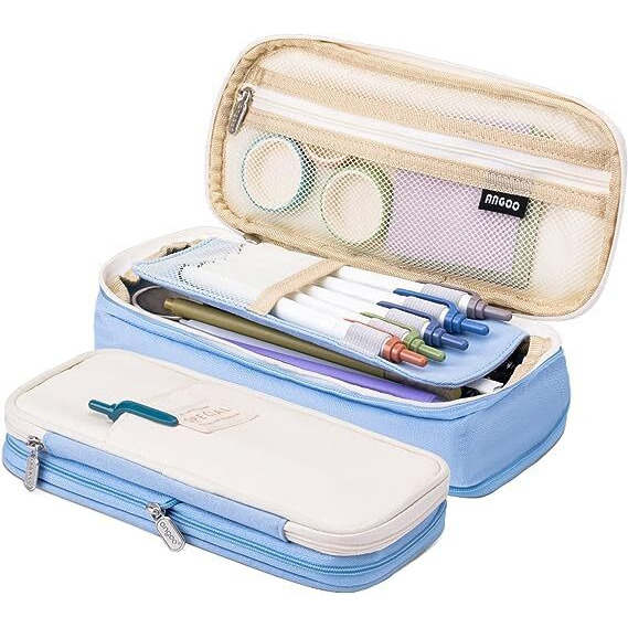 Sgmvk Linen Pencil Case Aesthetic Special Cute Pencil Pouch Girls Stylish Pencil Pouches Stationary Boys Pouch School College Students Multifunctional Aesthetic Pencil Case Kids (Light Blue)