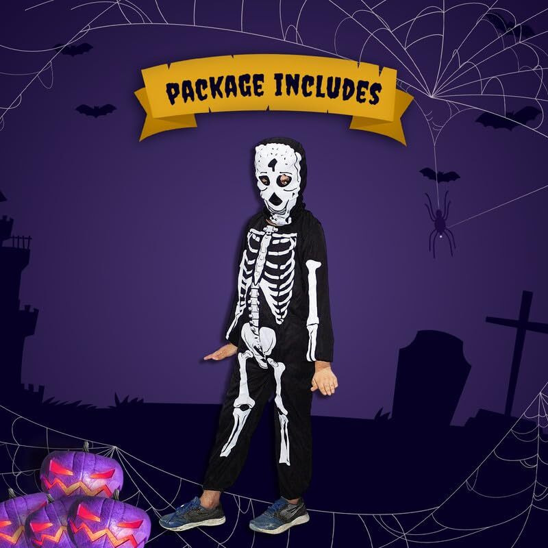 Kaku Fancy Dresses Polyester Skeleton Costume,California Cosplay Halloween Costume - Black, 7-8 Years, For Boys & Girls