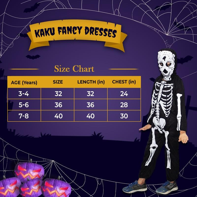 Kaku Fancy Dresses Polyester Skeleton Costume,California Cosplay Halloween Costume - Black, 7-8 Years, For Boys & Girls
