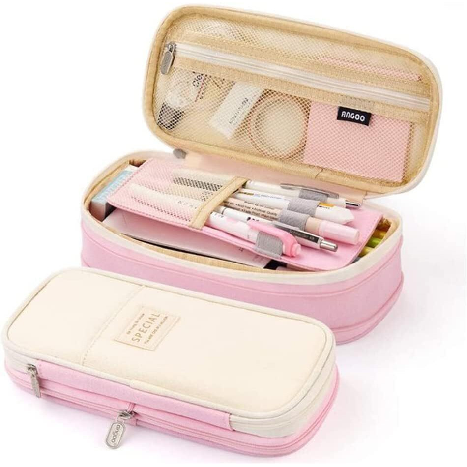Hr International Big Capacity Pencil Pen Case Large Storage High Capacity Bag Pouch Holder Case Stationery Bag For Students College School Office(Queen-Pink)