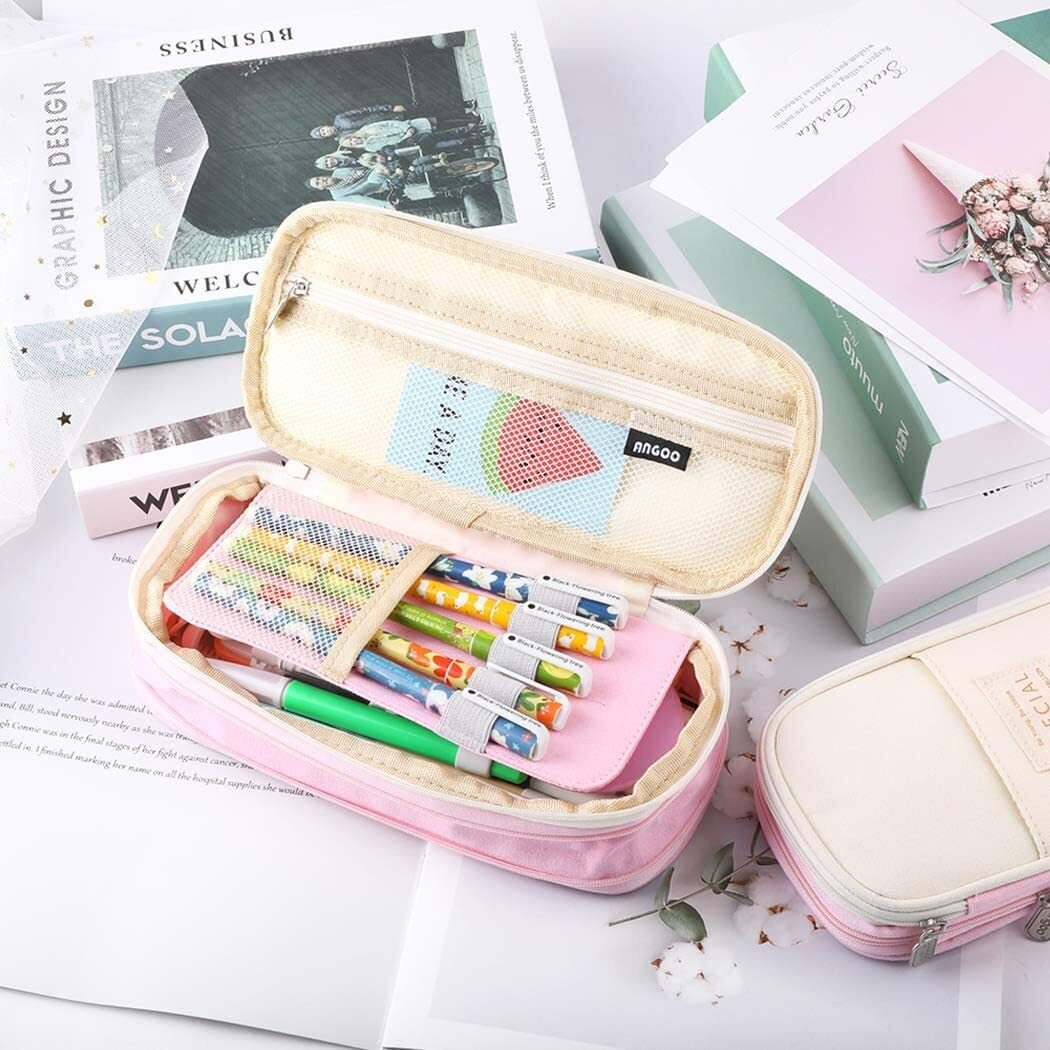 Hr International Big Capacity Pencil Pen Case Large Storage High Capacity Bag Pouch Holder Case Stationery Bag For Students College School Office(Queen-Pink)