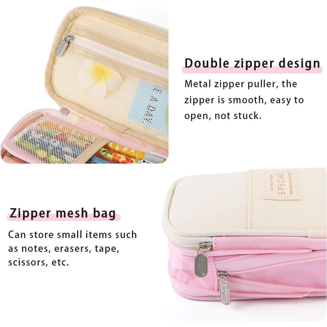 Hr International Big Capacity Pencil Pen Case Large Storage High Capacity Bag Pouch Holder Case Stationery Bag For Students College School Office(Queen-Pink)
