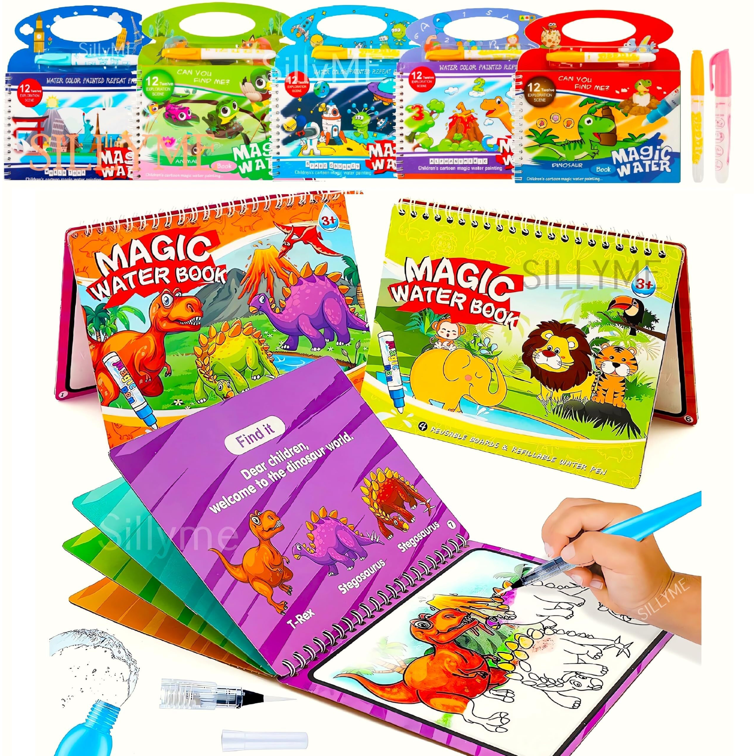 Sillyme Birthday Return Gifts For Kids Party - 3Pcs Magic Water Book For Kids - Water Painting Book - Coloring Drawing Painting Books Kit - Educational Toys - Quick Dry Doodle