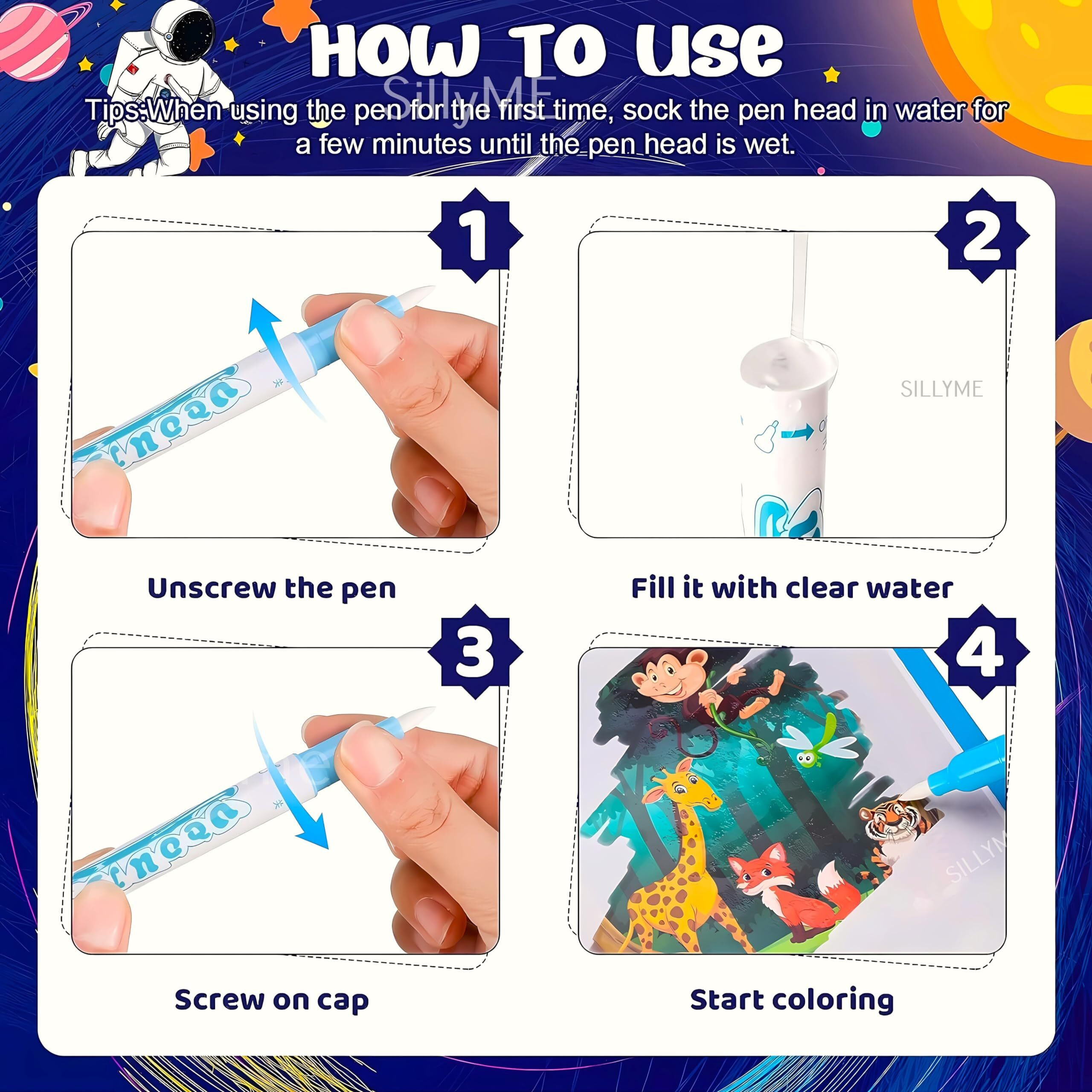 Sillyme Birthday Return Gifts For Kids Party - 3Pcs Magic Water Book For Kids - Water Painting Book - Coloring Drawing Painting Books Kit - Educational Toys - Quick Dry Doodle
