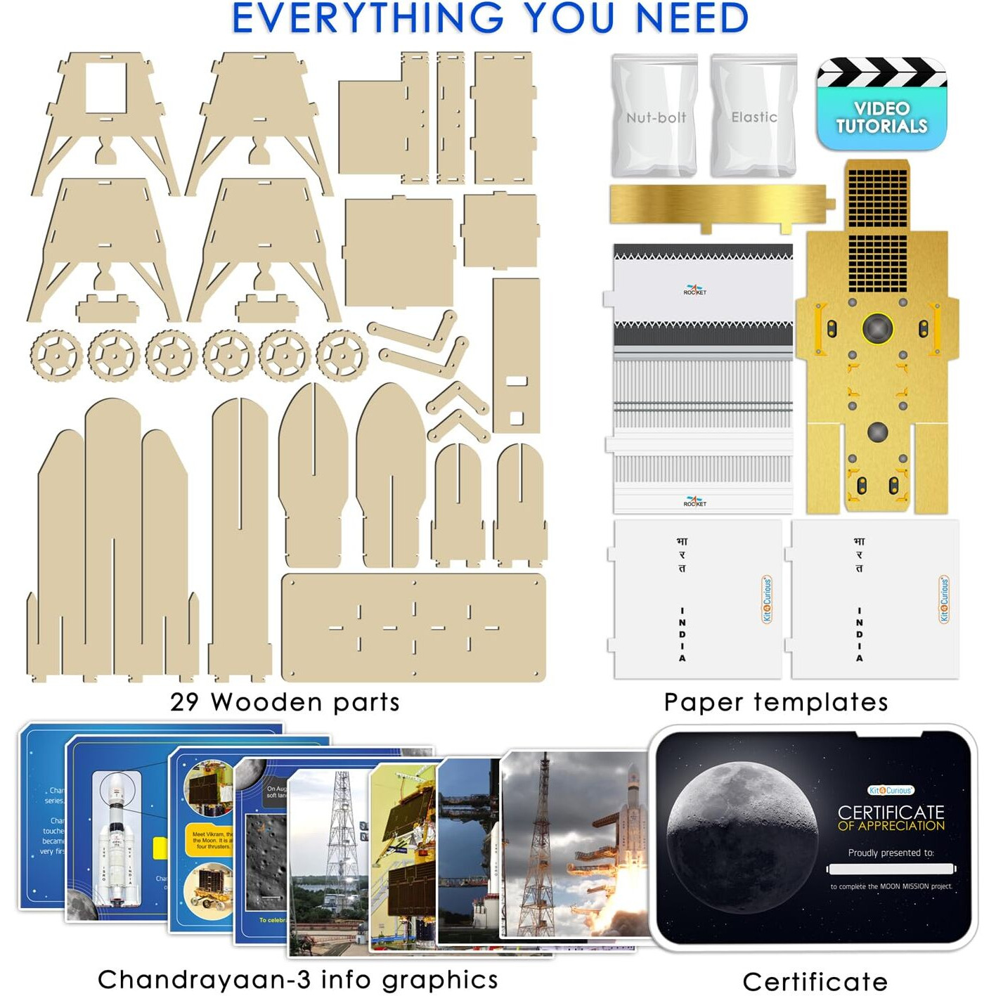 Kit4Curious Chandrayaan-3 Moon Mission Wooden Models  Rocket, Lander, Rover, Propulsion Module Making Kit  Showpiece