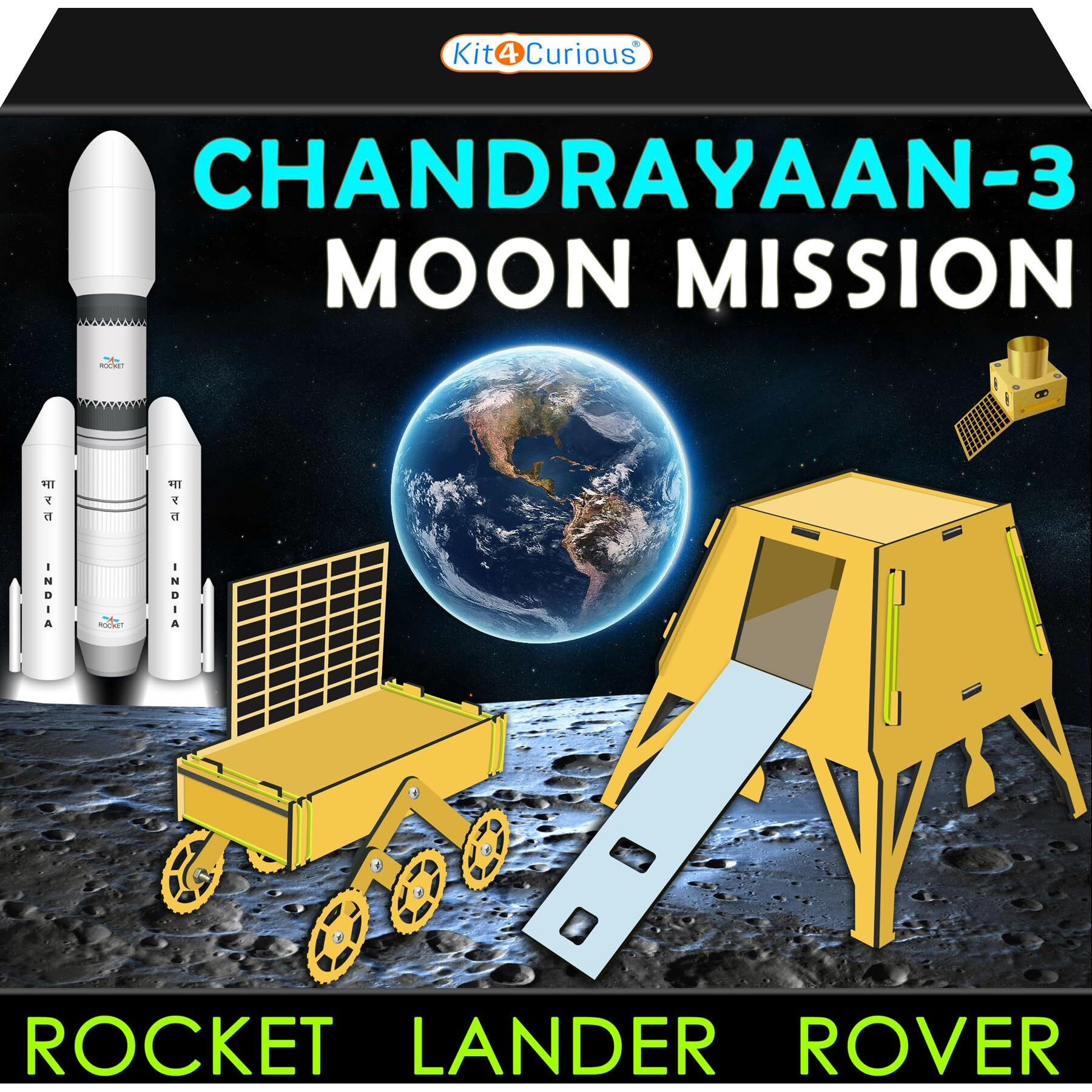 Kit4Curious Chandrayaan-3 Golden Acrylic Models  Rocket, Lander, Rover, Propulsion Module Making Kit  Real Looking Moon Mission Showpiece  Space Astronaut Gift Toy For 5-14 Yrs