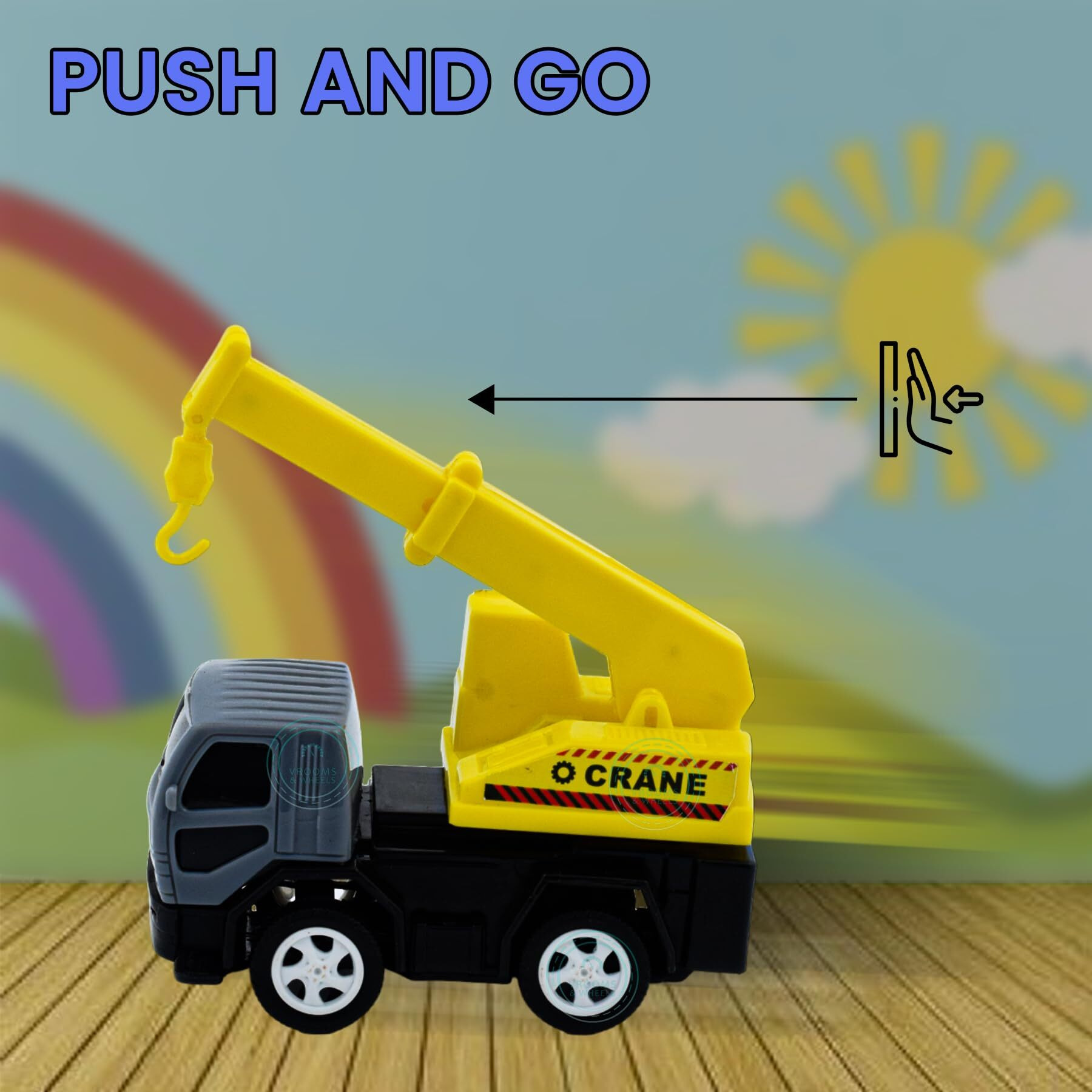 Vrooms & Wheels Plastic Push And Go Construction Truck Set, Friction Powered Construction Trucks Excavator, Moveable Parts, Non-Toxic Plastic, Multicolor, 3+ Years (Set Of 6)