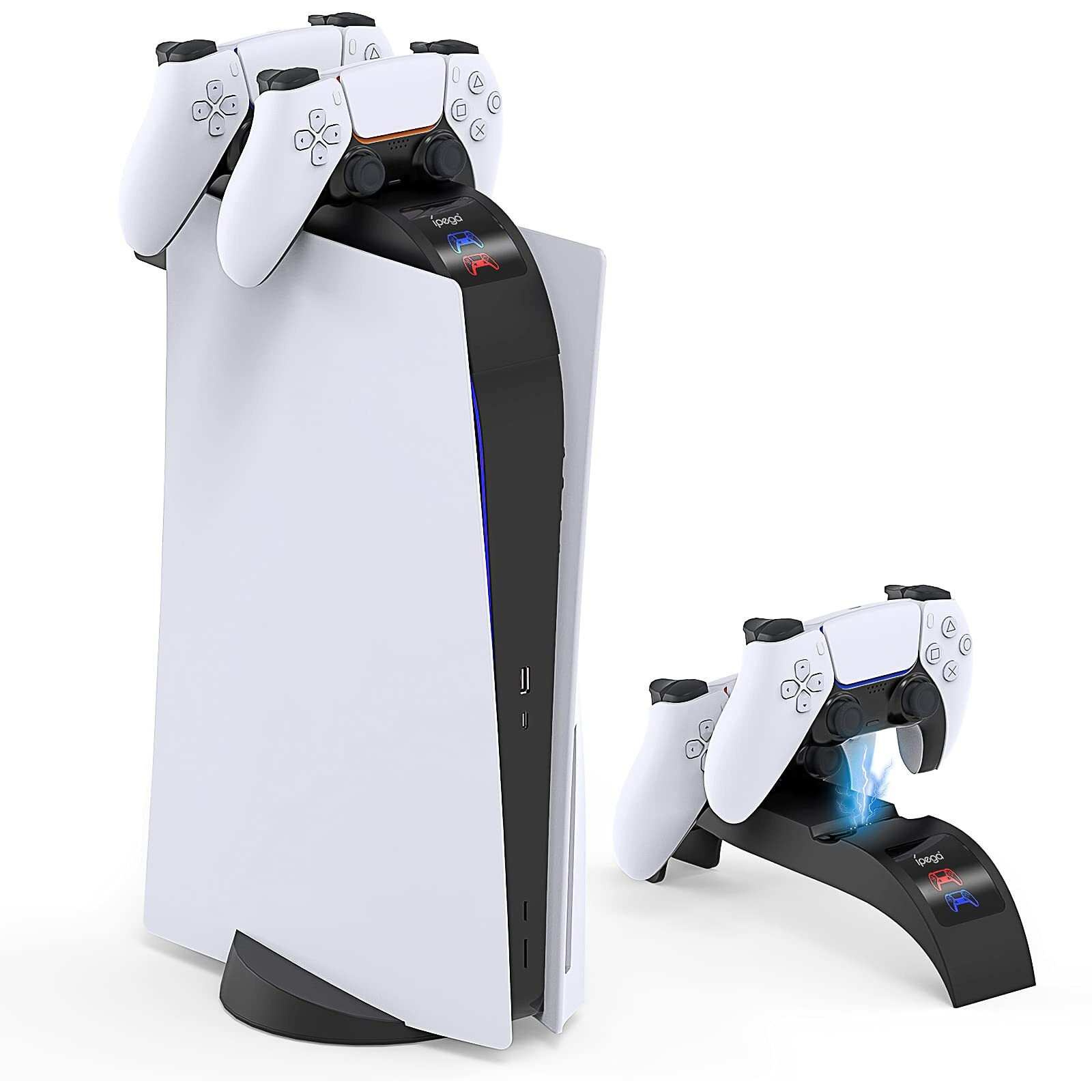 Controller Charging Station For Ps5, Console Top Charger Dock For Dualsense, Dual Fast Charging With Led Indicator, Safe Circuit Protection For Ps 5 Disc & Digital Edition