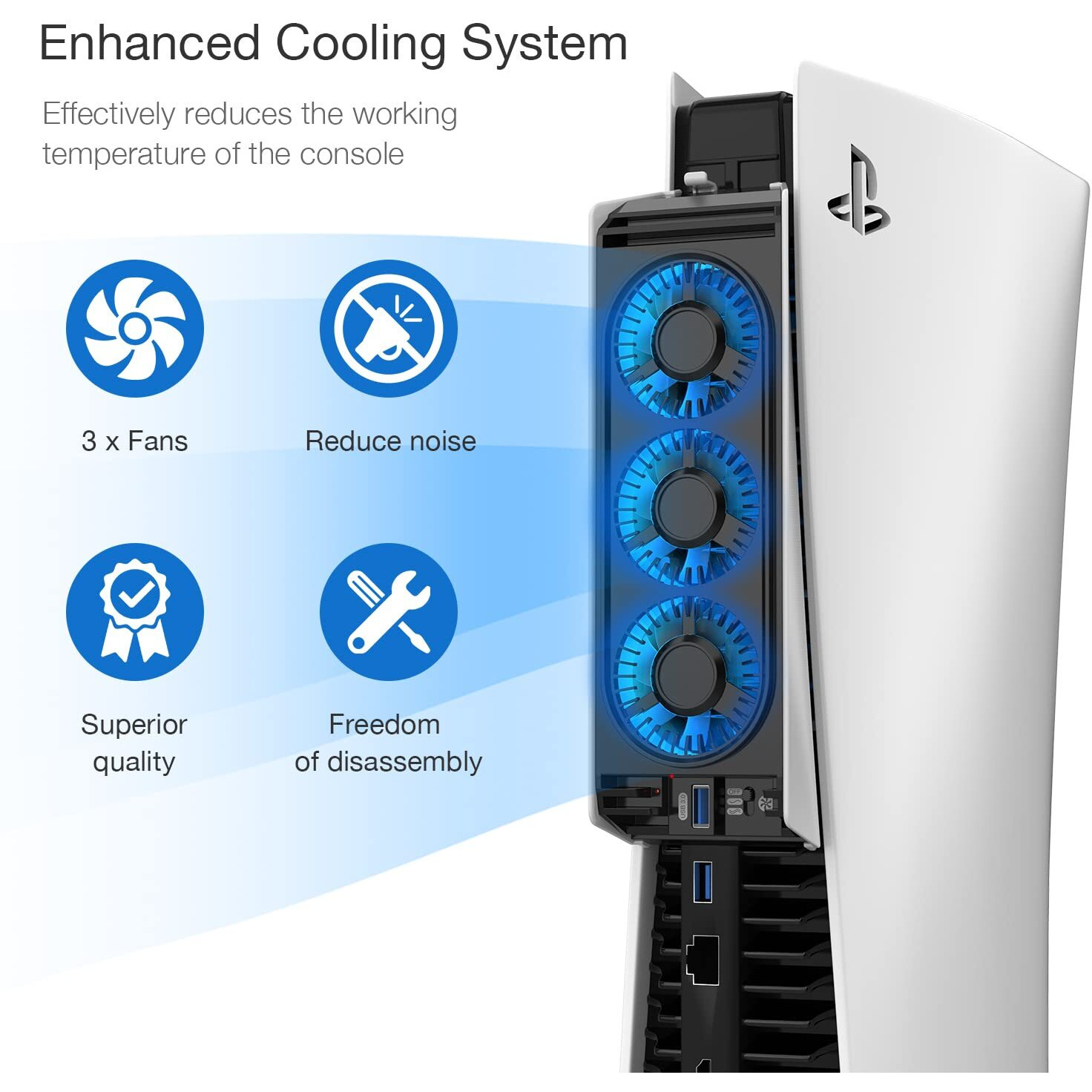 Juspro Cooling Fan For Ps5 Accessories, Upgraded Quiet Cooler Fan With Led Light For Playstation 5 Console/Playstation 5 Digital Edition & Ultra Hd Game Console