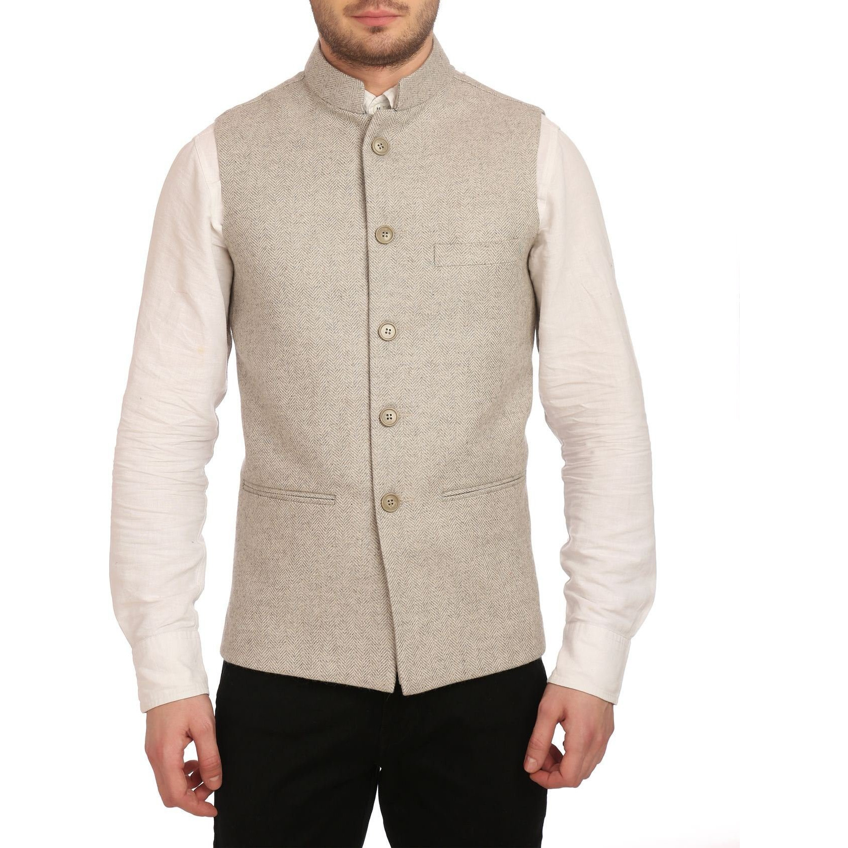 Wintage Men's Tweed Bandhgala Festive Nehru Jacket Waistcoat Silver