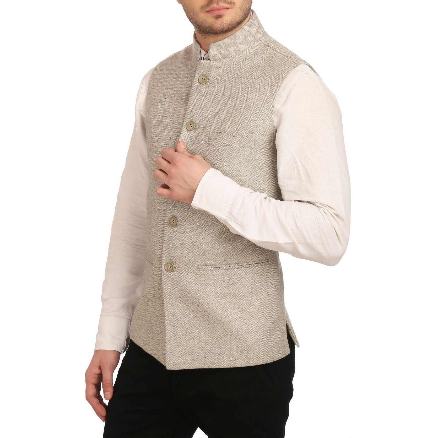 Wintage Men's Tweed Bandhgala Festive Nehru Jacket Waistcoat Silver