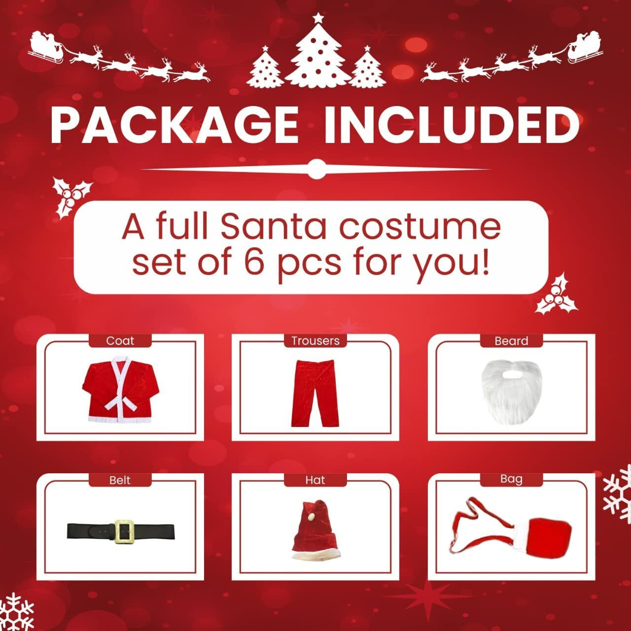 Kaku Fancy Dresses Santa Clause Christmas Day Costume In Velvet Fabric With Cap, Belt, Beard And Bag - Red & White, 16-17 Years, For Boy's