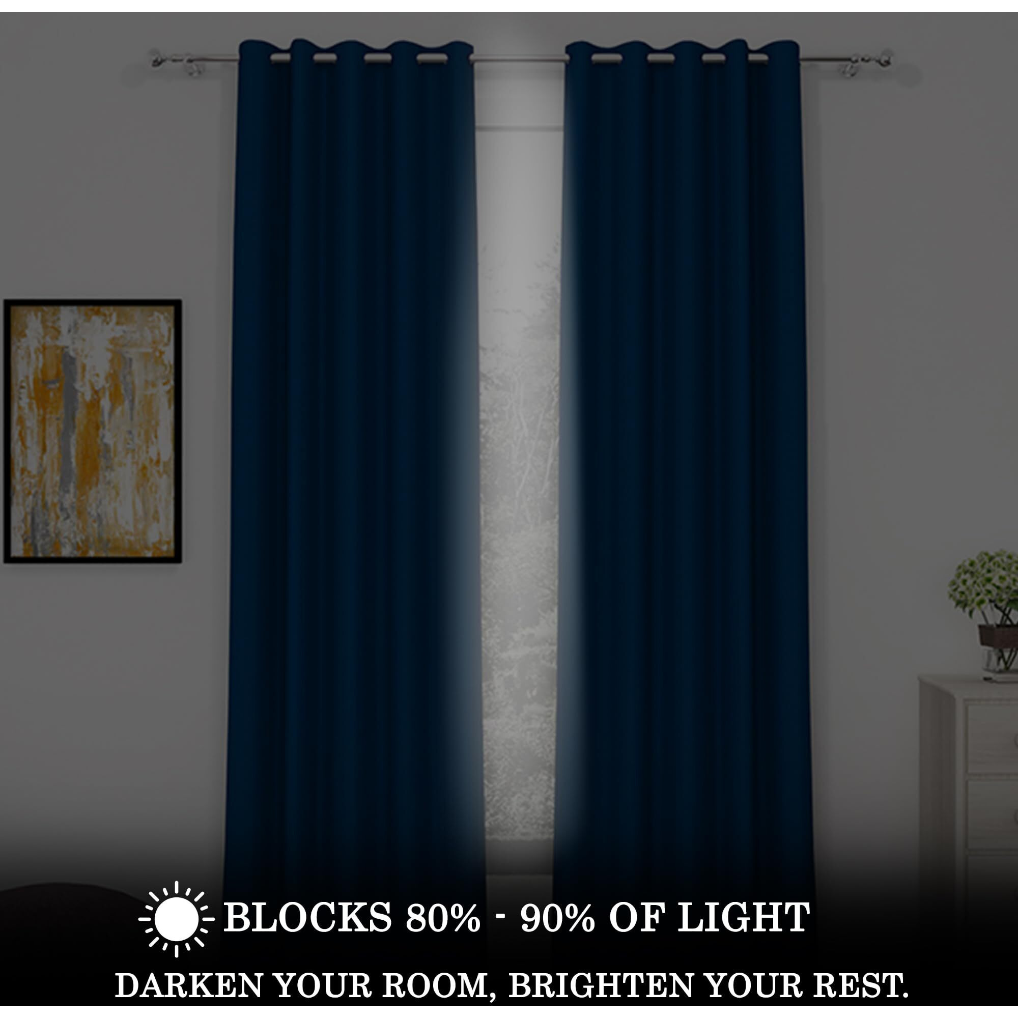 Story@Home Blackout Window Curtains 5 Feet Set Of 2 | Plain Printed | 95% Room Darkening | Thermal Insulated Curtains | Curtain For Living Room | (116 X 152 Cm, Navy Blue) | Perfect For Home Decor