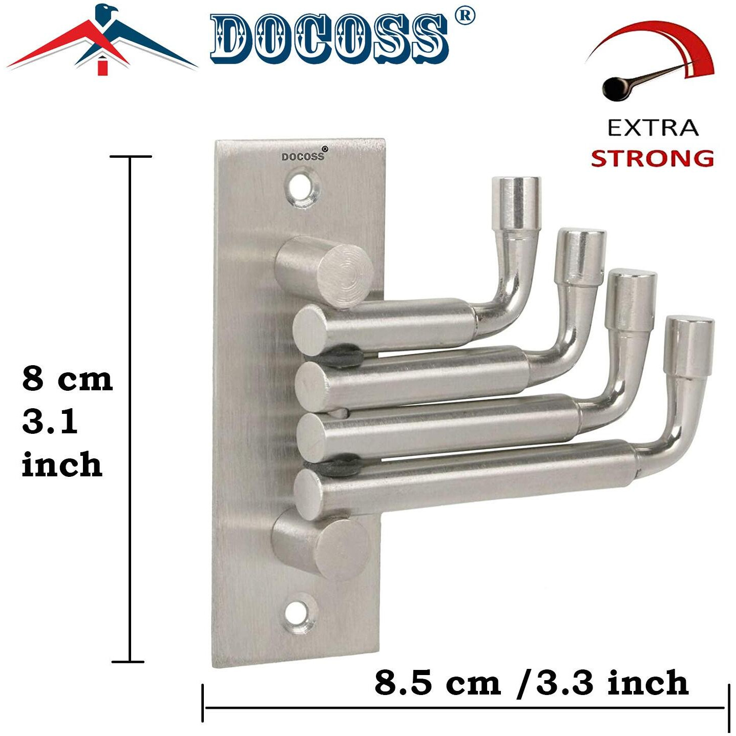 Docoss Stainless Steel Flexible Wall Hooks For Hanging Cloth And Towel Hangers For Wall,Door Hangers,Movable Hook -Pack Of 2, Silver