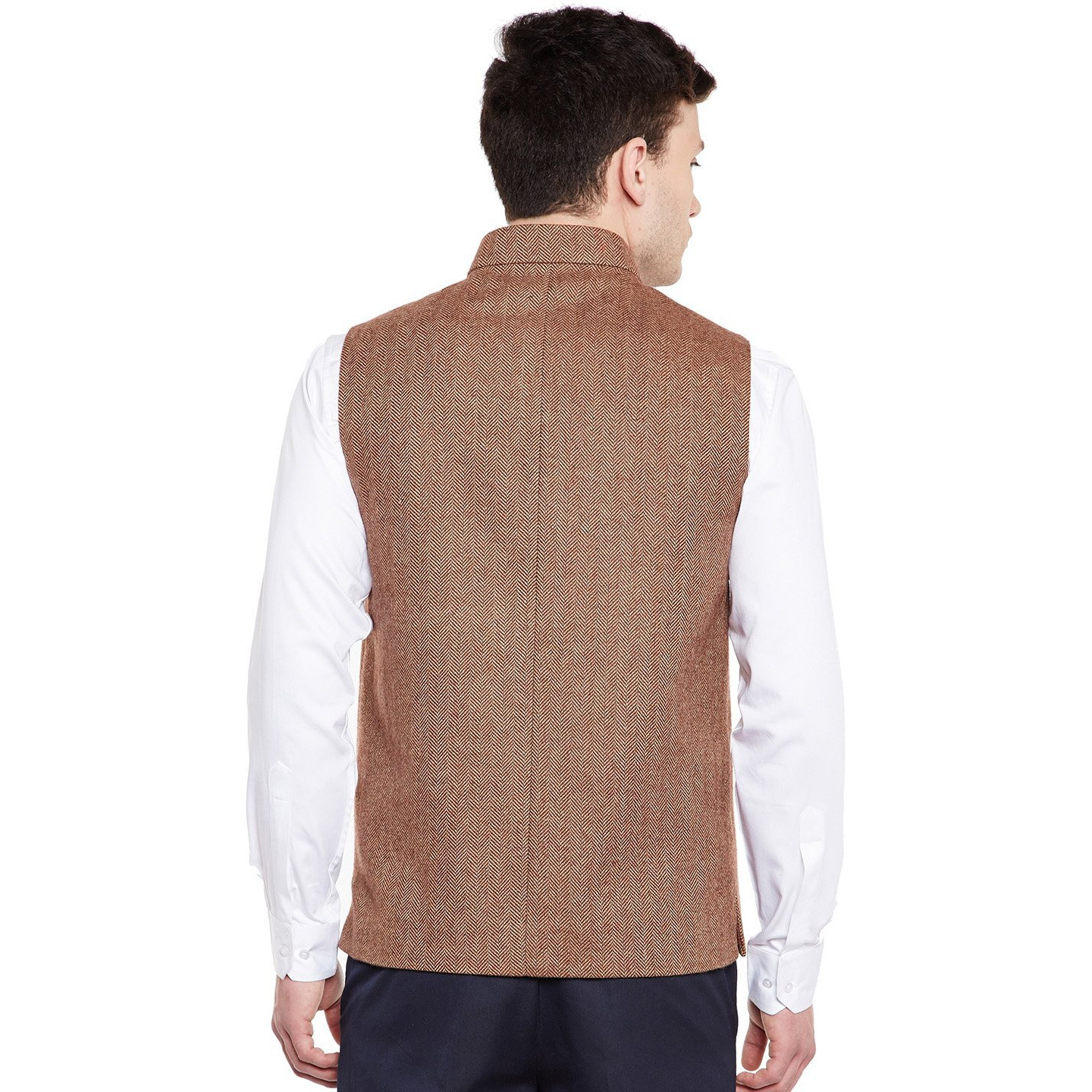 Wintage Men's Wool Blend Grandad Nehru Jacket Vest Waistcoat Brown
