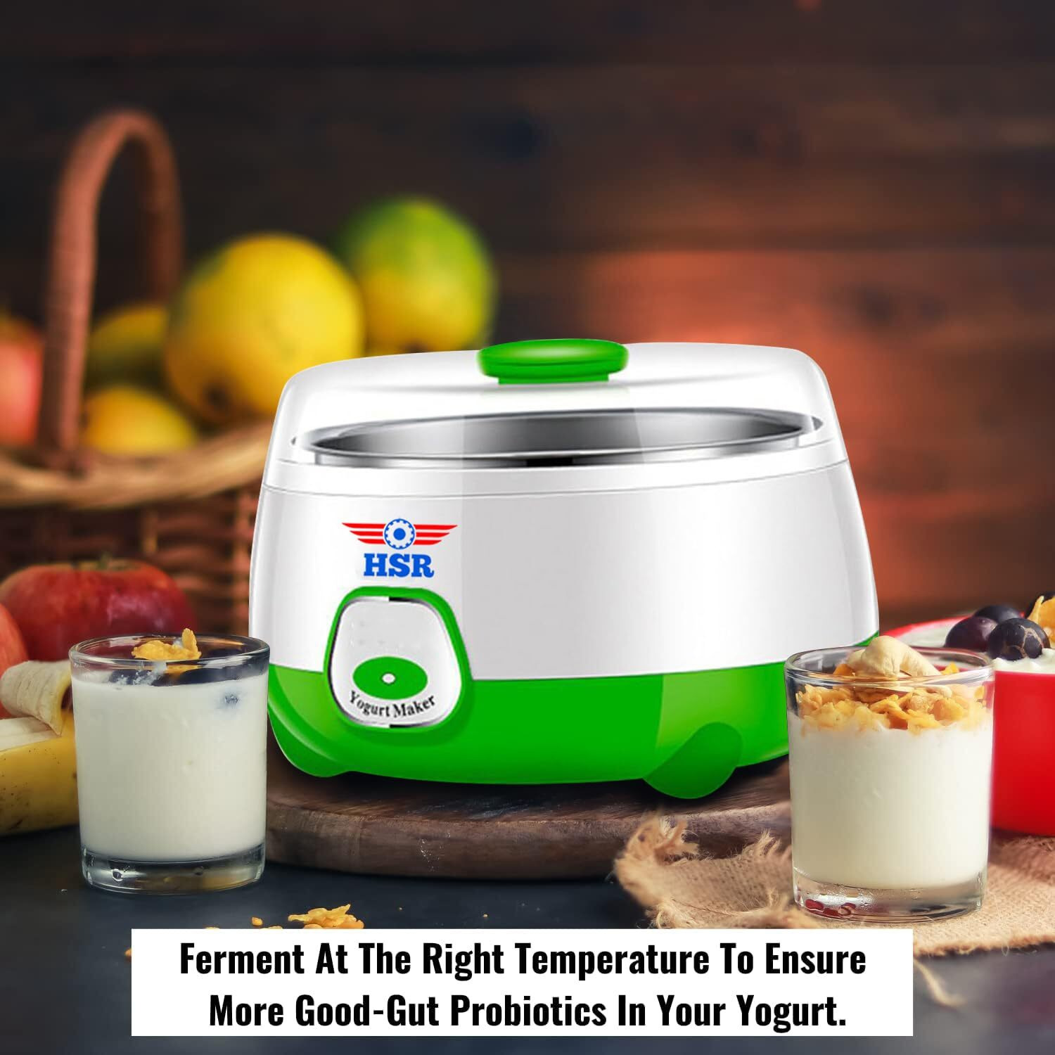 Hsr Plastic And Stainless Steel Automatic Yogurt Maker (Size 170X170X120Mm, Bowl/Container Capacity 900Ml)