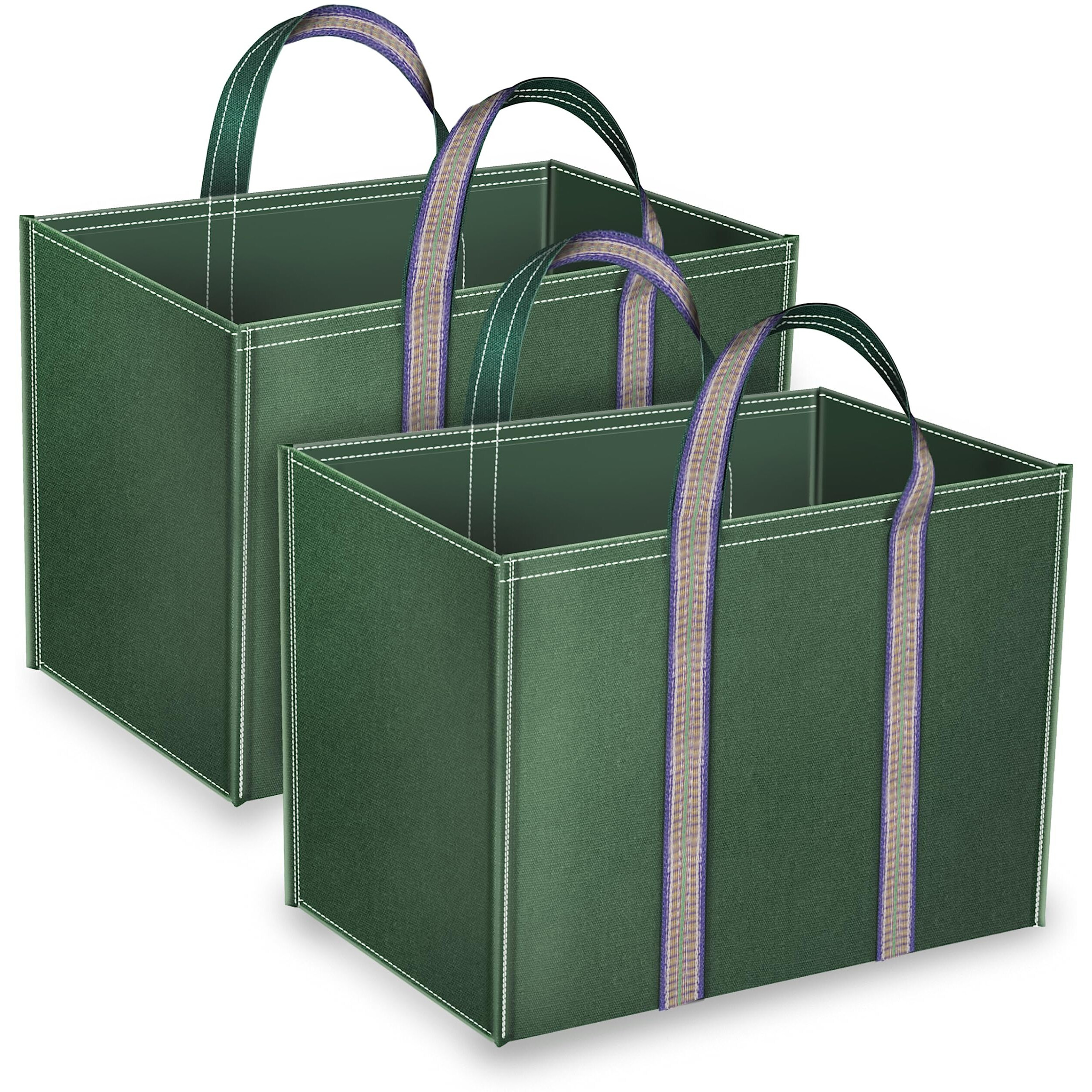 Storite Pack Of 2 Grocery Canvas Bag Super Strong Heavy Duty Milk Bag/Shopping Bags For Vegetable Grocery Bags With Reinforced Handles & Thick Bottom For Strength (Green,40X20X33-Cm)