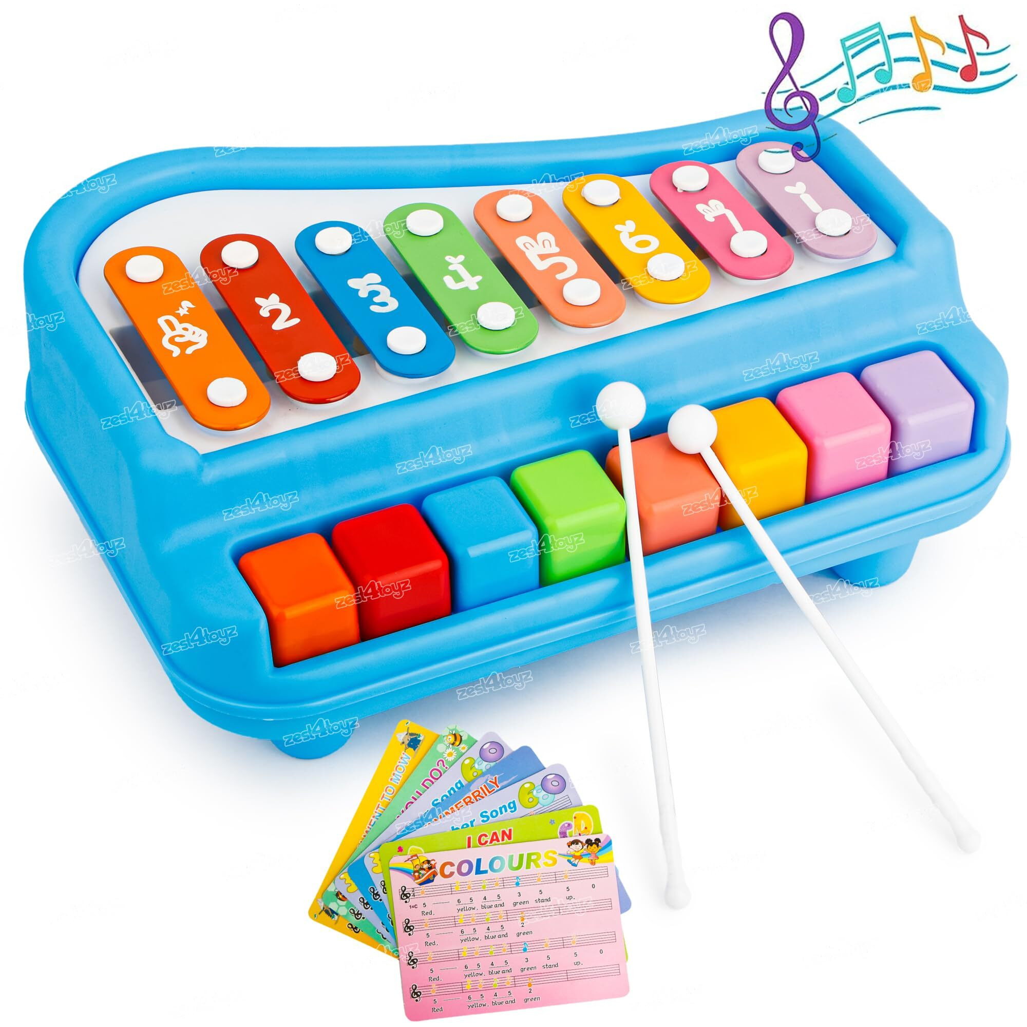 Zest 4 Toyz 2 In 1 Baby Xylophone Piano Musical Toy For 1 - 3 Year Old Kids 8 Keys Xylophone Piano With 6 Pieces Of Scores And Sticks Musical Learning Instruments Toy For Baby Kids Girls Boys