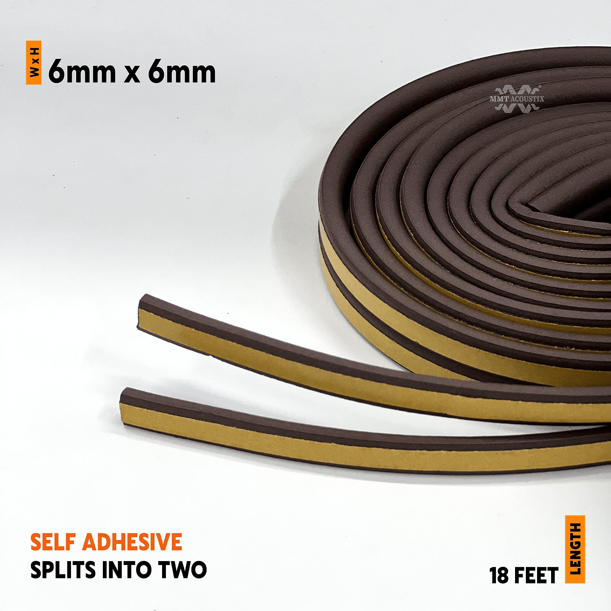 Mmt Acoustix 1Pc Vacuum Tech Door/Window Seal Tape For Perimeter, Diy 3M Self Adhesive, Soundproof & Weatherproof Strip, Epdm D Shape, 18Feet, Brown
