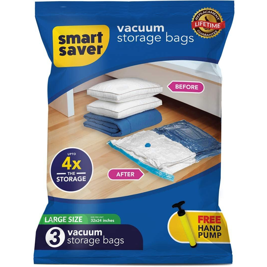 Smart Saver Bigowl Space Saver Vacuum Storage Compression Plastic Bags (Large -60 X 80 Cm) - Pack Of 3, Blue