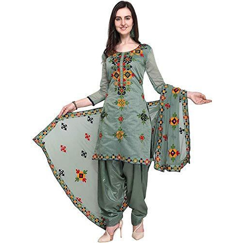 Ethnicjunction Women's Chanderi Cotton Rajasthani Mirror Work Embroidery Unstitched Salwar Suit Dress Material (Ej1180-88031 Ash Grey Free Size)