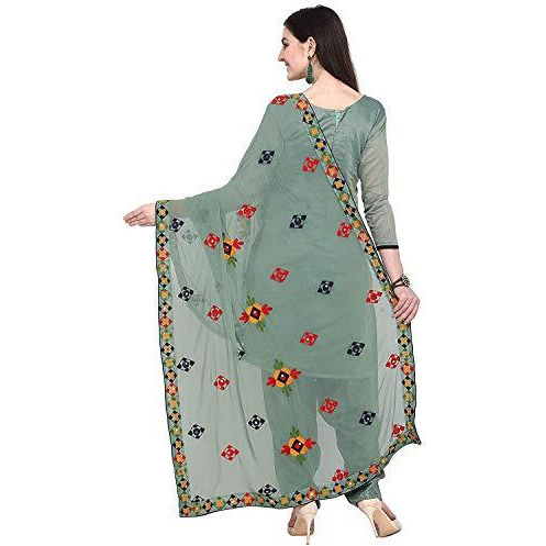 Ethnicjunction Women's Chanderi Cotton Rajasthani Mirror Work Embroidery Unstitched Salwar Suit Dress Material (Ej1180-88031 Ash Grey Free Size)
