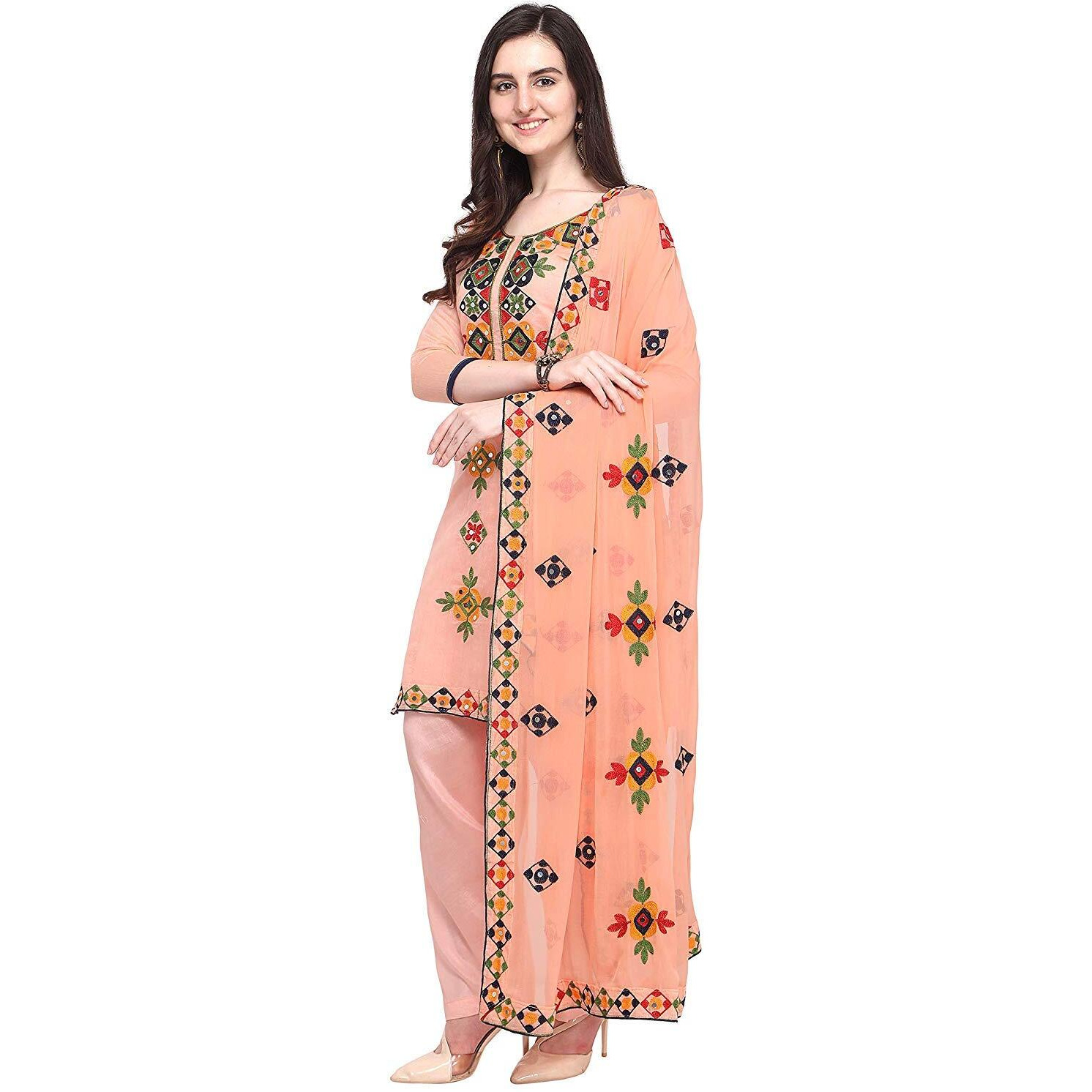 Ethnicjunction Women Chanderi Cotton Un-Stitched Salwar Kameez Dress Material (Ej1180_Free Size), Red