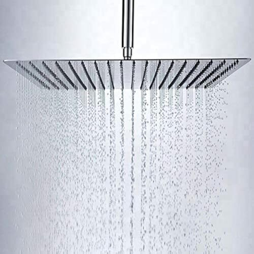 Marcoware Stainless Steel Trident Square Overhead Shower 6X6 Inches Rain Shower Head For Bathroom Without Arm, Mesh Shower Filter Built-In, Chrome, Polished Finish