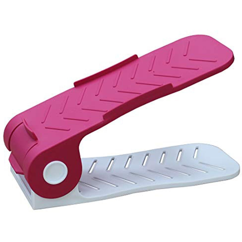 Aditya Polymers Plastic (Pack Of 6 Pcs.-Adjustable Shoe Organizers/Organiser/Shoe Shelf/Rack/Slots/Holders/Space Saver/Double Deck/Layer/Storage Cum Organizer-Pink&White Combo,27 X 10.5 X7.5 Cm
