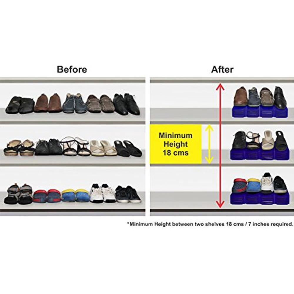Aditya Polymers Plastic (Pack Of 6 Pcs.-Adjustable Shoe Organizers/Organiser/Shoe Shelf/Rack/Slots/Holders/Space Saver/Double Deck/Layer/Storage Cum Organizer-Pink&White Combo,27 X 10.5 X7.5 Cm